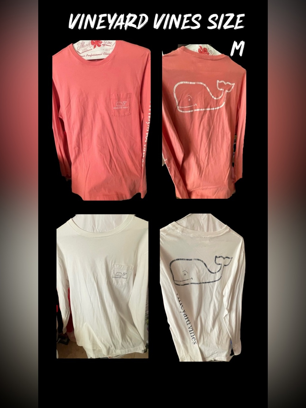Vineyard Vines Long-Sleeve Pocket Tee - Coral & White with Whale Graphic